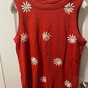 LOFT Red Tank Top with Daisy Embroidery